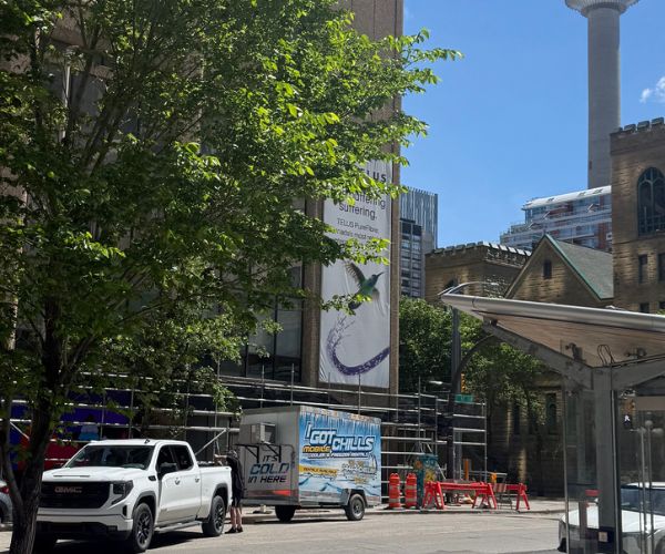 I Got Chills refrigerated trailer at a downtown Calgary job site